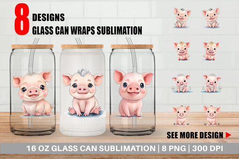 Glass Can Wrap Сute Baby Pig Sublimation artnoy 