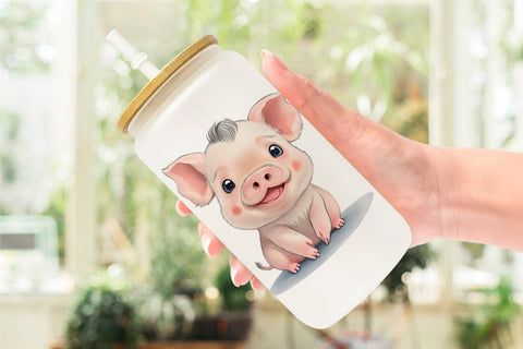 Glass Can Wrap Сute Baby Pig Sublimation artnoy 