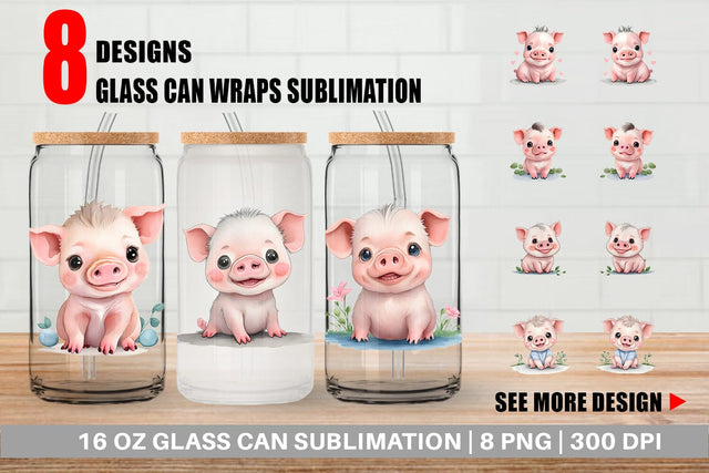 Glass Can Wrap Сute Baby Pig Sublimation artnoy 