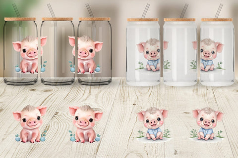Glass Can Wrap Сute Baby Pig Sublimation artnoy 