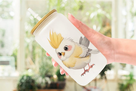 Glass Can Wrap Сute Cockatiel Sublimation artnoy 