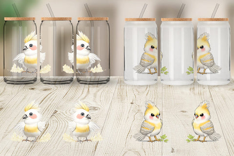 Glass Can Wrap Сute Cockatiel Sublimation artnoy 