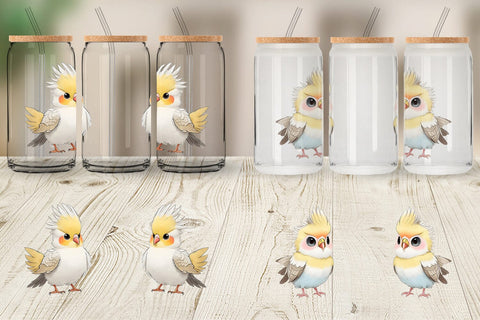 Glass Can Wrap Сute Cockatiel Sublimation artnoy 
