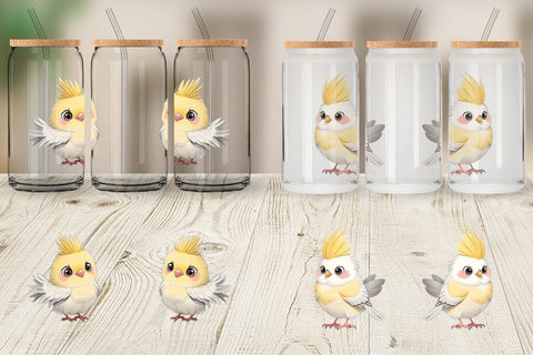 Glass Can Wrap Сute Cockatiel Sublimation artnoy 
