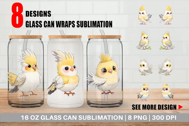 Glass Can Wrap Сute Cockatiel Sublimation artnoy 
