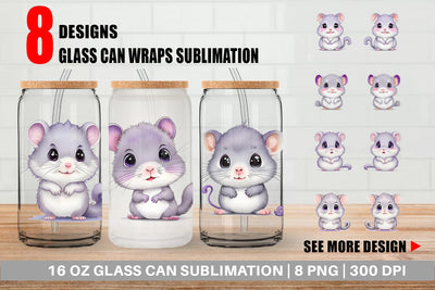 Glass Can Wrap Сute Gray Lilac Gerbil Sublimation artnoy 