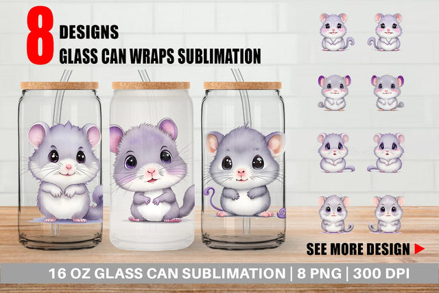 Glass Can Wrap Сute Gray Lilac Gerbil Sublimation artnoy 