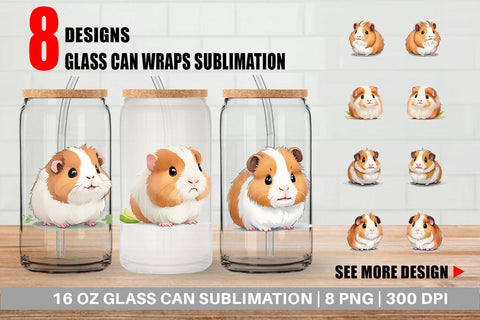 Glass Can Wrap Сute Guinea Pig Sublimation artnoy 