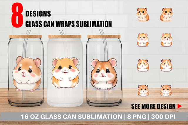 Glass Can Wrap Сute Hamster Sublimation artnoy 