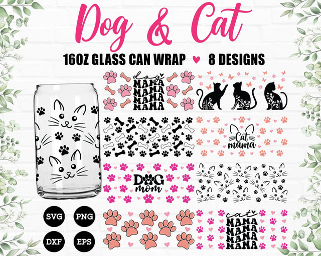 Glass Can Wrap SVG Bundle - Dog Glass Can Wrap SVG, Cat Glass Can Wrap SVG, 16oz Libbey Glass Can SVG, Coffee Glass Wrap SVG SVG GraphicsTreasures 