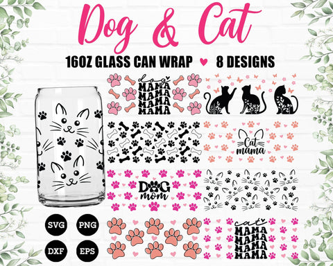 Glass Can Wrap SVG Bundle - Dog Glass Can Wrap SVG, Cat Glass Can Wrap SVG, 16oz Libbey Glass Can SVG, Coffee Glass Wrap SVG SVG GraphicsTreasures 