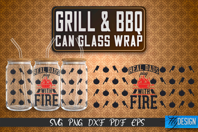 Glass Can Wrap SVG | Grill & BBQ Wrap SVG | Glass Can Wrap SVG | Grill Glass Can | Father’s Day Wrap Template | 16 oz glass can wrap | Beer Can Glass Wrap SVG Fly Design 
