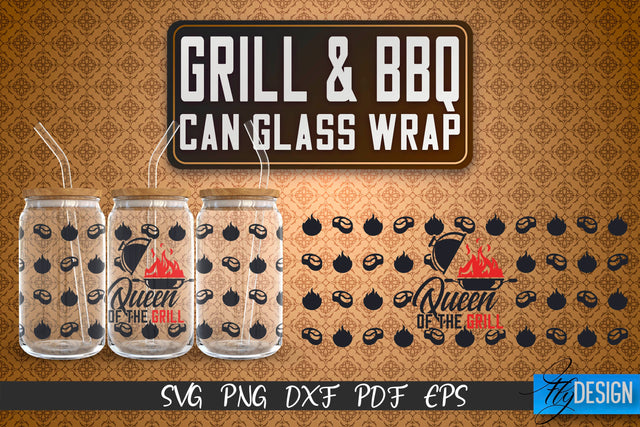 Glass Can Wrap SVG | Grill & BBQ Wrap SVG | Glass Can Wrap SVG | Grill Glass Can | Father’s Day Wrap Template | 16 oz glass can wrap | Beer Can Glass Wrap SVG Fly Design 