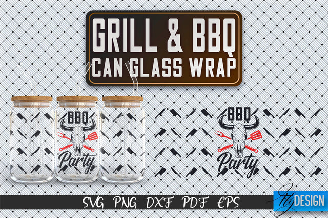 Glass Can Wrap SVG | Grill & BBQ Wrap SVG | Glass Can Wrap SVG | Grill Glass Can | Father’s Day Wrap Template | 16 oz glass can wrap | Beer Can Glass Wrap SVG Fly Design 