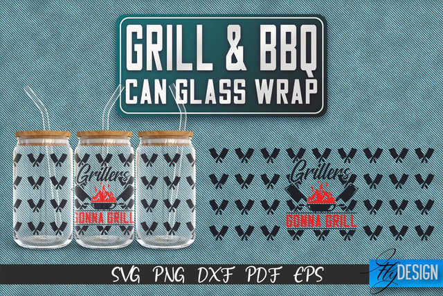 Glass Can Wrap SVG | Grill & BBQ Wrap SVG | Glass Can Wrap SVG | Grill Glass Can | Father’s Day Wrap Template | 16 oz glass can wrap | Beer Can Glass Wrap SVG Fly Design 