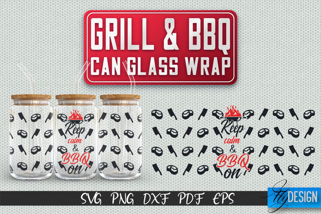 Glass Can Wrap SVG | Grill & BBQ Wrap SVG | Glass Can Wrap SVG | Grill Glass Can | Father’s Day Wrap Template | 16 oz glass can wrap | Beer Can Glass Wrap SVG Fly Design 