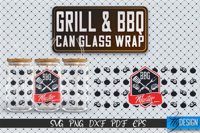 Glass Can Wrap SVG | Grill & BBQ Wrap SVG | Glass Can Wrap SVG | Grill Glass Can | Father’s Day Wrap Template | 16 oz glass can wrap | Beer Can Glass Wrap SVG Fly Design 