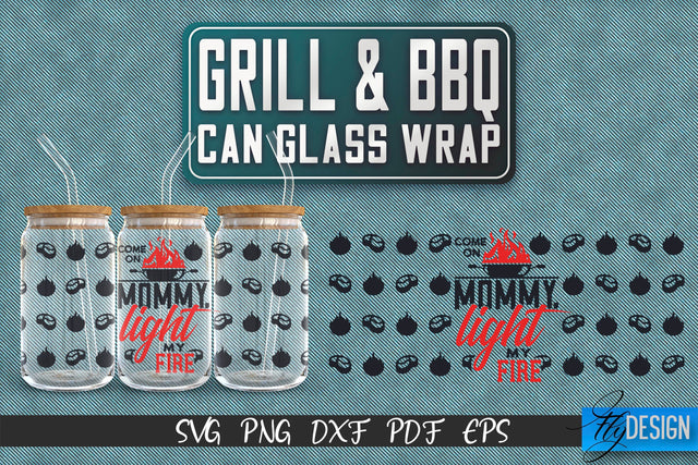 Glass Can Wrap SVG | Grill & BBQ Wrap SVG | Glass Can Wrap SVG | Grill Glass Can | Father’s Day Wrap Template | 16 oz glass can wrap | Beer Can Glass Wrap SVG Fly Design 