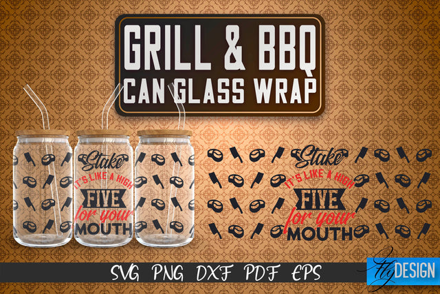 Glass Can Wrap SVG | Grill & BBQ Wrap SVG | Glass Can Wrap SVG | Grill Glass Can | Father’s Day Wrap Template | 16 oz glass can wrap | Beer Can Glass Wrap SVG Fly Design 