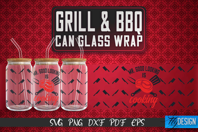 Glass Can Wrap SVG | Grill & BBQ Wrap SVG | Glass Can Wrap SVG | Grill Glass Can | Father’s Day Wrap Template | 16 oz glass can wrap | Beer Can Glass Wrap SVG Fly Design 