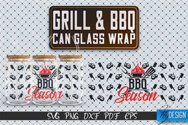 Glass Can Wrap SVG | Grill & BBQ Wrap SVG | Glass Can Wrap SVG | Grill Glass Can | Father’s Day Wrap Template | 16 oz glass can wrap | Beer Can Glass Wrap SVG Fly Design 