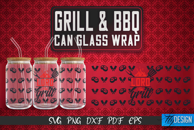 Glass Can Wrap SVG | Grill & BBQ Wrap SVG | Glass Can Wrap SVG | Grill Glass Can | Father’s Day Wrap Template | 16 oz glass can wrap | Beer Can Glass Wrap SVG Fly Design 