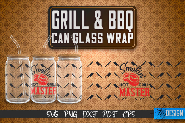 Glass Can Wrap SVG | Grill & BBQ Wrap SVG | Glass Can Wrap SVG | Grill Glass Can | Father’s Day Wrap Template | 16 oz glass can wrap | Beer Can Glass Wrap SVG Fly Design 