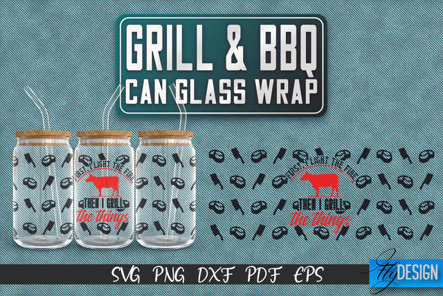 Glass Can Wrap SVG | Grill & BBQ Wrap SVG | Glass Can Wrap SVG | Grill Glass Can | Father’s Day Wrap Template | 16 oz glass can wrap | Beer Can Glass Wrap SVG Fly Design 