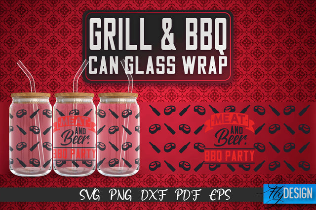 Glass Can Wrap SVG | Grill & BBQ Wrap SVG | Glass Can Wrap SVG | Grill Glass Can | Father’s Day Wrap Template | 16 oz glass can wrap | Beer Can Glass Wrap SVG Fly Design 