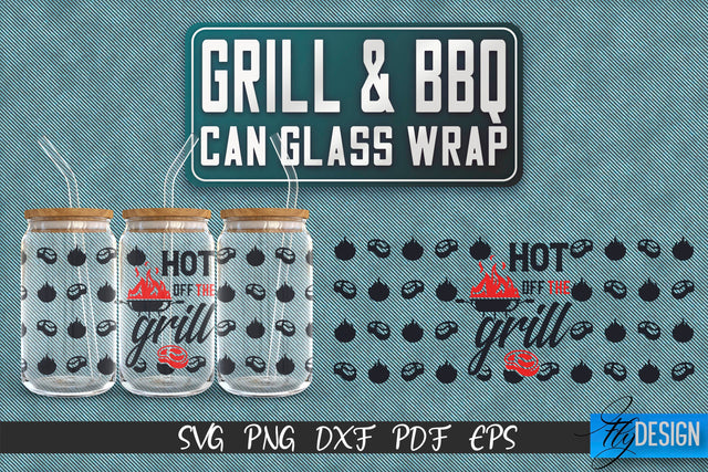 Glass Can Wrap SVG | Grill & BBQ Wrap SVG | Glass Can Wrap SVG | Grill Glass Can | Father’s Day Wrap Template | 16 oz glass can wrap | Beer Can Glass Wrap SVG Fly Design 