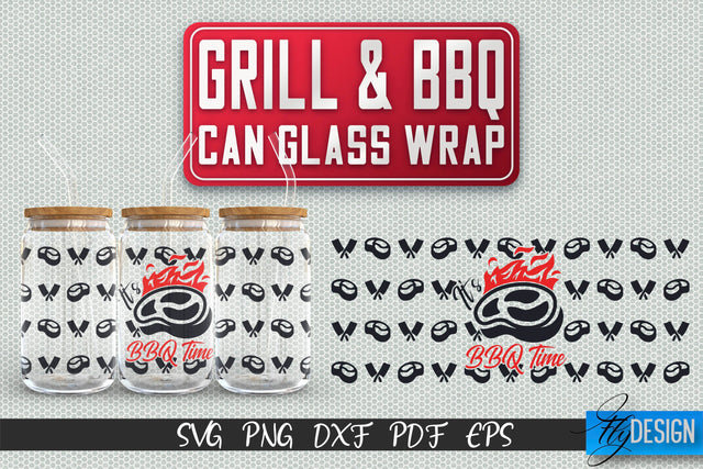 Glass Can Wrap SVG | Grill & BBQ Wrap SVG | Glass Can Wrap SVG | Grill Glass Can | Father’s Day Wrap Template | 16 oz glass can wrap | Beer Can Glass Wrap SVG Fly Design 
