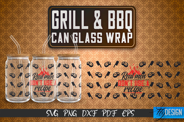 Glass Can Wrap SVG | Grill & BBQ Wrap SVG | Glass Can Wrap SVG | Grill Glass Can | Father’s Day Wrap Template | 16 oz glass can wrap | Beer Can Glass Wrap SVG Fly Design 