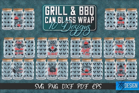 Glass Can Wrap SVG | Grill & BBQ Wrap SVG | Glass Can Wrap SVG | Grill Glass Can | Father’s Day Wrap Template | 16 oz glass can wrap | Beer Can Glass Wrap v.2 SVG Fly Design 