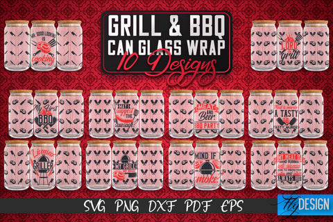 Glass Can Wrap SVG | Grill & BBQ Wrap SVG | Glass Can Wrap SVG | Grill Glass Can | Father’s Day Wrap Template | 16 oz glass can wrap | Beer Can Glass Wrap v.4 SVG Fly Design 