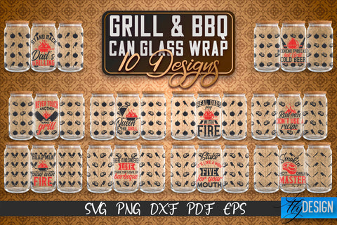 Glass Can Wrap SVG | Grill & BBQ Wrap SVG | Glass Can Wrap SVG | Grill Glass Can | Father’s Day Wrap Template | 16 oz glass can wrap | Beer Can Glass Wrap v.5 SVG Fly Design 