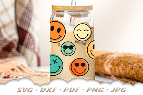 Glass Can Wrap SVG | Retro Smiley Face SVG | Glass Can SVG Cut Files SVG Cloud9Design 