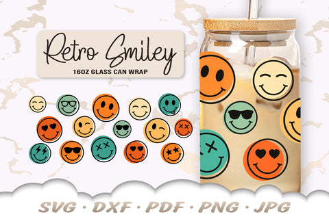 Glass Can Wrap SVG | Retro Smiley Face SVG | Glass Can SVG Cut Files SVG Cloud9Design 