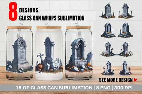 Glass Can Wrap Tombstone Halloween Sublimation artnoy 