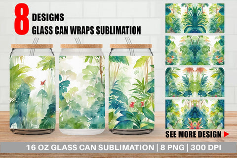 Glass Can Wrap Tropical rainforests Sublimation artnoy 