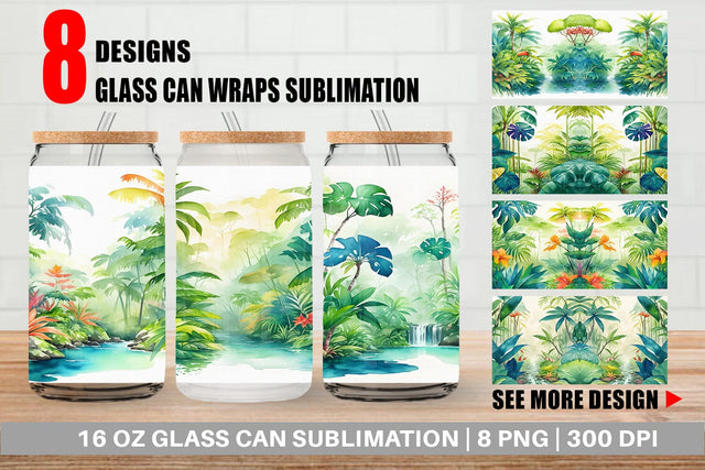 Glass Can Wrap Tropical rainforests Sublimation artnoy 