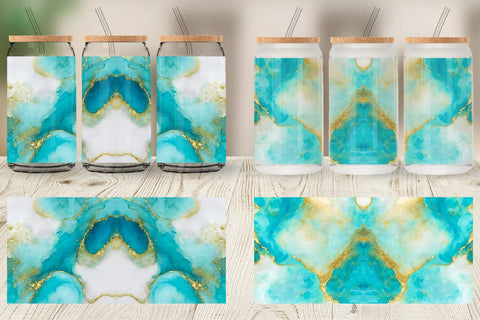 Glass Can Wrap Turquoise Gold Alcohol Ink Texture Sublimation artnoy 