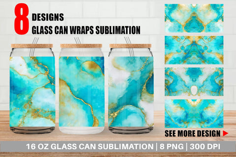 Glass Can Wrap Turquoise Gold Alcohol Ink Texture Sublimation artnoy 