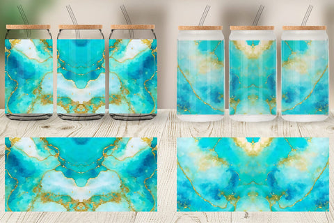 Glass Can Wrap Turquoise Gold Alcohol Ink Texture Sublimation artnoy 