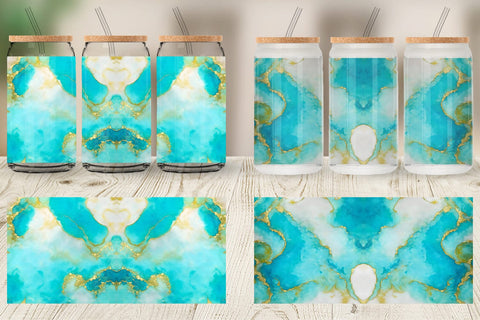 Glass Can Wrap Turquoise Gold Alcohol Ink Texture Sublimation artnoy 