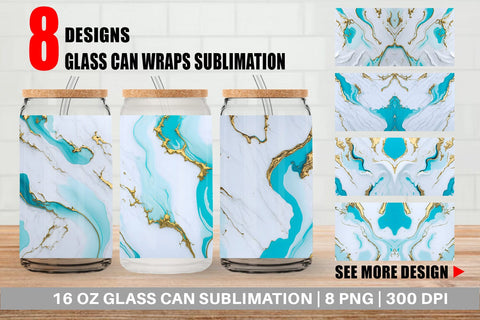 Glass Can Wrap Turquoise Liquid Marble Sublimation artnoy 