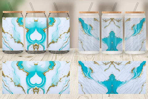 Glass Can Wrap Turquoise Liquid Marble Sublimation artnoy 