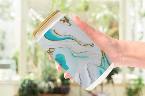 Glass Can Wrap Turquoise Liquid Marble Sublimation artnoy 