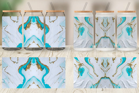 Glass Can Wrap Turquoise Liquid Marble Sublimation artnoy 