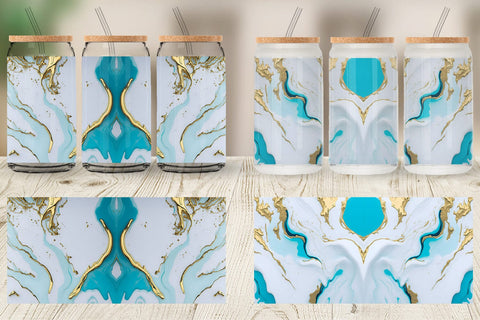 Glass Can Wrap Turquoise Liquid Marble Sublimation artnoy 