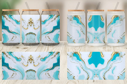 Glass Can Wrap Turquoise Liquid Marble Sublimation artnoy 